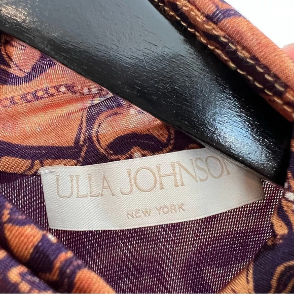 Ulla Johnson New York Wilhemina Gathered Printed Dress Purple Beige Celestial P - Picture 5 of 9
